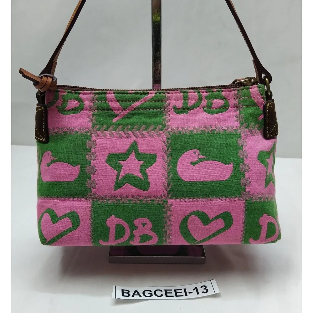 Dooney & Bourke Multicolor Canvas Leather Trim Zipper Closure Small Hobo Bag